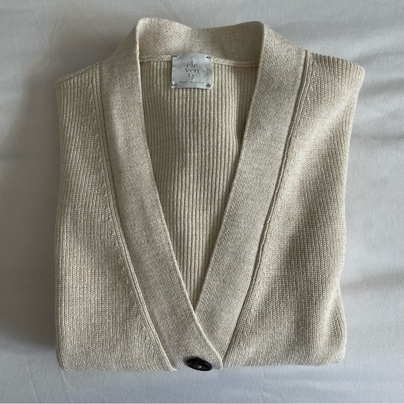 Eleventy Italian Made 100% Cotton Metallic Thread Beige Neutral Knit Cardigan - Picture 3 of 17